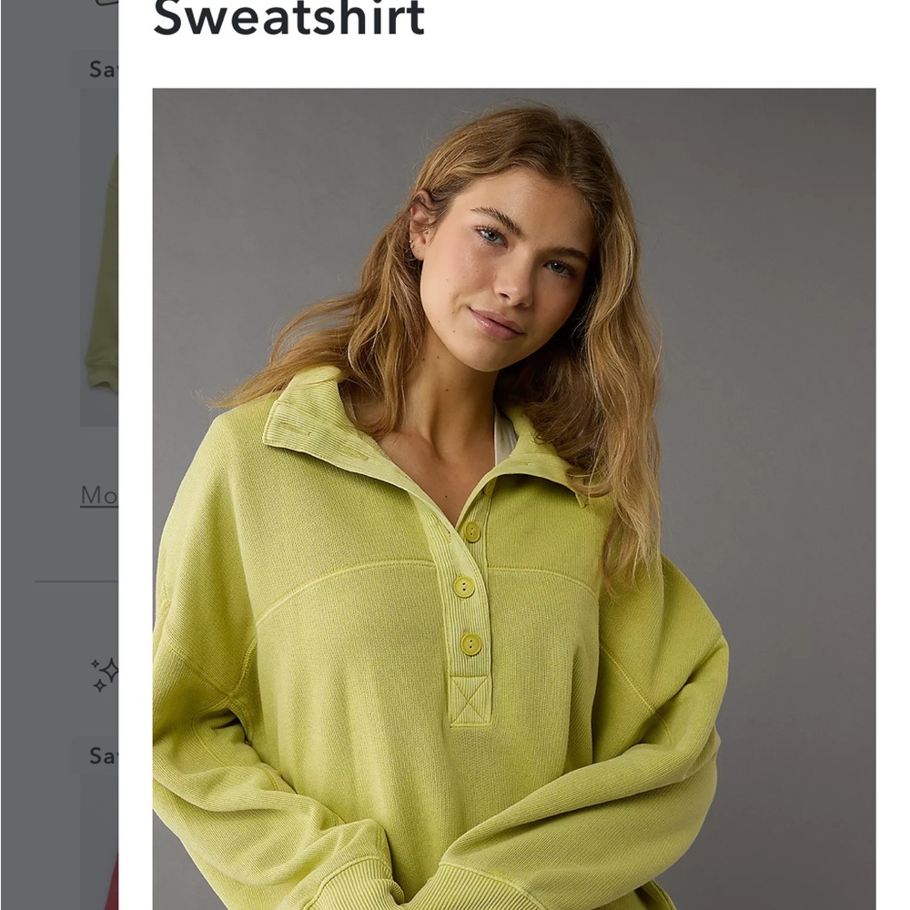 NWT Aerie big hug Henley sweatshirt fresh green XS - Picture 2 of 6